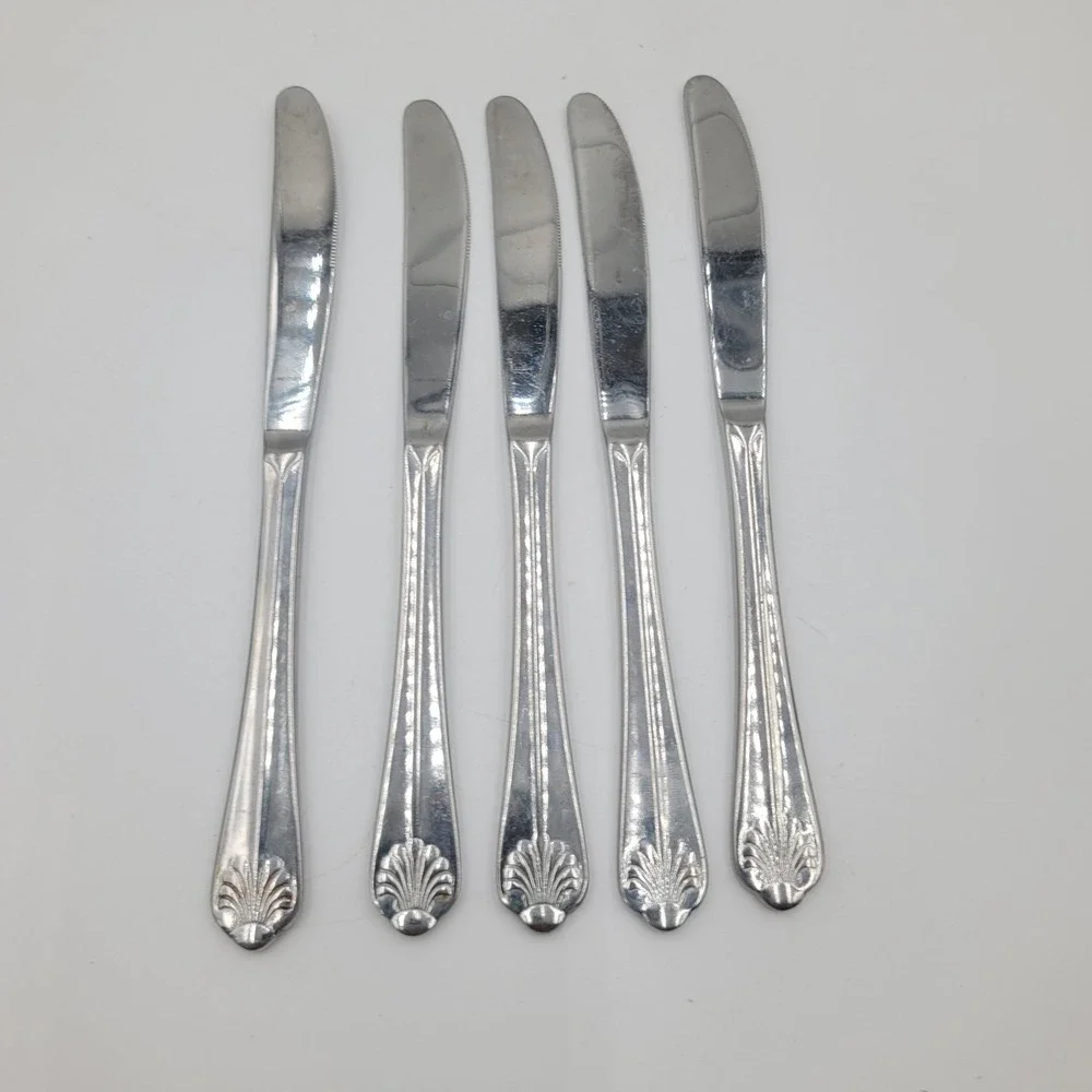 5pc Farberware Jubilee Shell Scallop Stainless Steel Flatware Knives Indonesia
